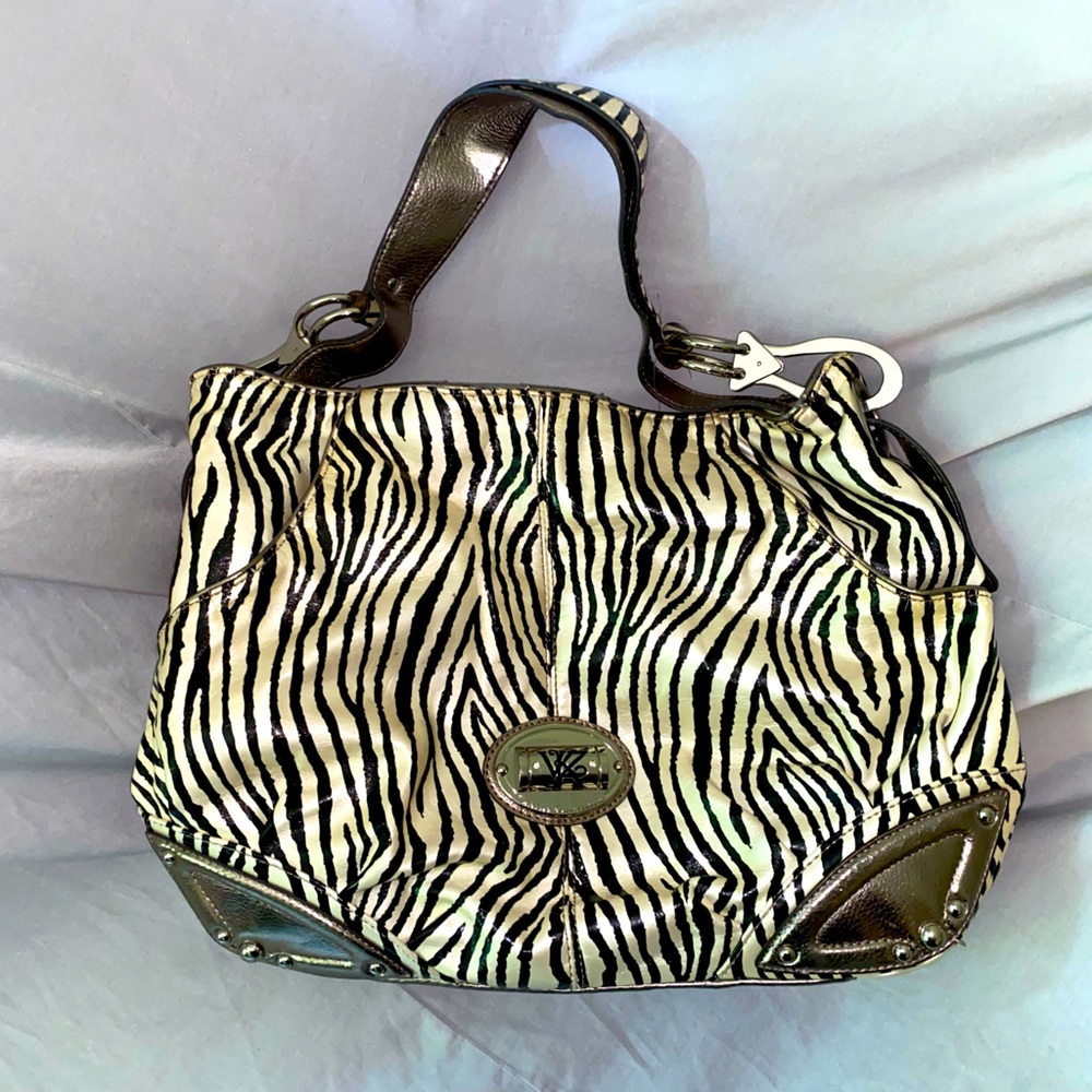 Kathy Van Zeeland Zebra Vegan Leather Silver Hardware Purse Bag